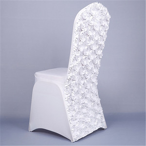 Funda de Spandex elástica para silla de boda, roseta de flores, color blanco dorado, para fiesta de boda - Product Image 2