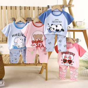 <span class=keywords><strong>Camiseta</strong></span> de Verano de Algodón Puro de Manga Corta con Dibujos Animados para Niños y Niñas, Pijama, Ropa para el Hogar - Product Image 1