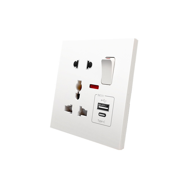 USB Type-C 5 Pin IP44 10A Multifunctional Wall Socket with Neon Sockets and Switches