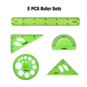 Ensemble <span class=keywords><strong>de</strong></span> papeterie Foska <span class=keywords><strong>de</strong></span> haute qualité 5 pièces ensemble <span class=keywords><strong>de</strong></span> mathématiques géométriques règles en plastique pliables transparentes avec carré et <span class=keywords><strong>rapporteur</strong></span> - Product Image 2