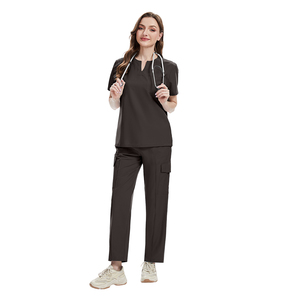 Tenues d'infirmière respirantes unisexes violet raisin, de haute qualité, anti-plis, série couleurs foncées, vente en gros - Product Image 3