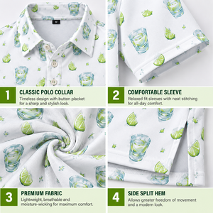 เสื้อโปโลผู้ชายลาย Lime Cocktail เสื้อกอล์ฟน้ำหนักเบา แห้งเร็ว ผลิตเสื้อผ้าแบบซับลิเมชั่นตามสั่งจากโรงงาน - Product Image 3