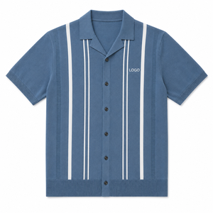Polo de Punto de Manga Corta a Rayas Azules para Hombre con Logotipo, Informal, Transpirable, de Algodón Piqué, Corte Regular - Product Image 2