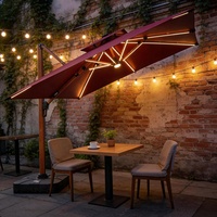 Parasol cantilever double niveau 3x4M avec bandes LED multicolores, mât en aluminium 120MM, parasol déporté 10x13FT pour jardin