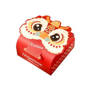 Scatola Regalo Pieghevole Piccola per il Nuovo Anno 2026, Danza del Leone, Carattere Cinese 'Fu', <span class=keywords><strong>Cartone</strong></span> Bianco Rettangolare Ecologico con Goffratura - Product Image 5