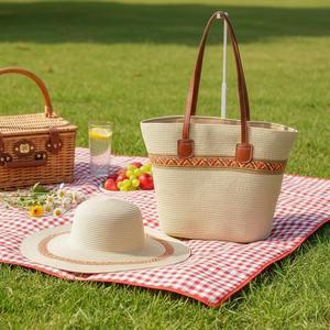 <b>Summer</b> Outdoor Beach Straw <b>Bag</b> Hat Set 2PCS Large Capacity Straw <b>Tote</b> <b>Bag</b> Women Straw Shopping <b>Bags</b> - Product Image 3
