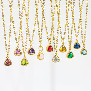 Collier pendentif pierre de naissance géométrique en acier inoxydable plaqué or 18 carats avec zircon 12 mois d'insertion d'ongles perle bijoux pour femmes cadeau - Product Image 1