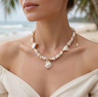 Collier en coquillages irréguliers avec chaîne réglable en acier inoxydable, bijoux de style artistique, collier ras du cou tendance, cadeau souvenir