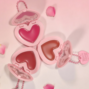 Teinture pour les joues, les lèvres et les yeux 3 en 1 personnalisée à haute pigmentation, crème de maquillage mate en forme de cœur de poche, blush crémeux avec porte-clés - Product Image 1