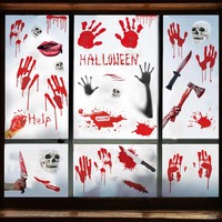 Autocollants pour fenêtre d'Halloween Autocollants électrostatiques d'horreur Sang Main Décoration de fenêtre Squelette Festive No Glue Static Cling Decal