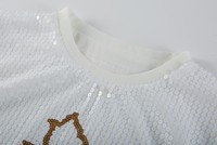 T-shirt à manches courtes pour femme, style hip-hop vintage, avec lettres Alpha White P Gold à sequins, pour la sororité Sigma Gamma, idéal pour la remise des diplômes