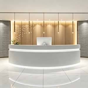 Mostrador de Recepción de Madera CR168 con Recorte Arqueado, Luz LED Ambiental, Bordes Redondeados, MDF Resistente, <span class=keywords><strong>para</strong></span> Salón de Belleza, Boutique, Clínica - Product Image 6
