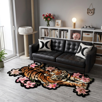 Tapis Anime Tufté en Forme de Tigre Floral, Découpé à la Forme, Imprimé Personnalisé, Antidérapant, pour Décoration de Chambre et Maison - Vente en Gros