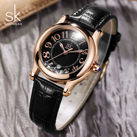 Montres de luxe pour femmes SK Moving 7 Crystal Diamond en cuir véritable, mouvement à quartz japonais, aiguilles en verre, étanches 3 ATM