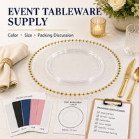 Assiettes de présentation jetables en plastique de 13 pouces, rondes, dorées perlées, pour la décoration de tables de mariage et d'événements (vente en gros)