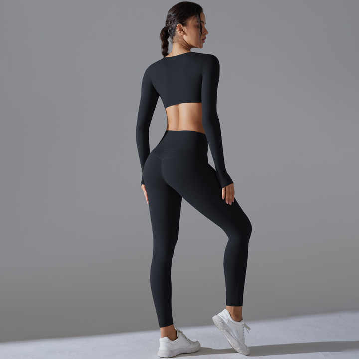 Women 2 Piece Activewear Set Long Sleeve Zip Top Leggings