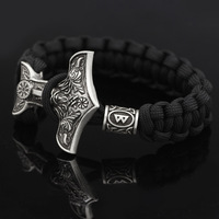 Buatan tangan Viking Odin Double Raven Vegvisir gelang kepang pria WZU085 perak antik Norse Rune jimat rantai perhiasan grosir