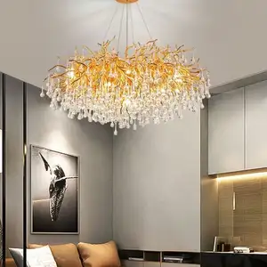 Fancy Luxury Antique Brass Light Centerpiece Crystal Tree Branch Chandelier for Living Room