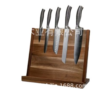 Acacia Wood Magnetic Knife Rack 5 Slot <b>Desktop</b> Knife Storage Kitchen Knife Holder Natural Color - Product Image 1