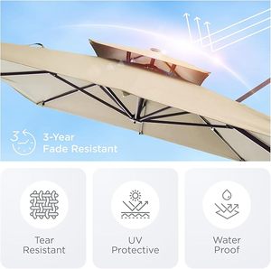 Parasol voladizo de poste lateral de 3x3m de lujo, paraguas de jardín impermeable para exteriores con Led para restaurante - Product Image 6