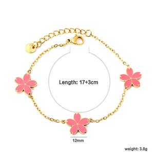 Wholesale Charm 18k Gold Plated <b>Chain</b> Adjustable Bracelet Women Stainless Steel Waterproof Jewelry pink Enamel Flower Bracelet - Product Image 2