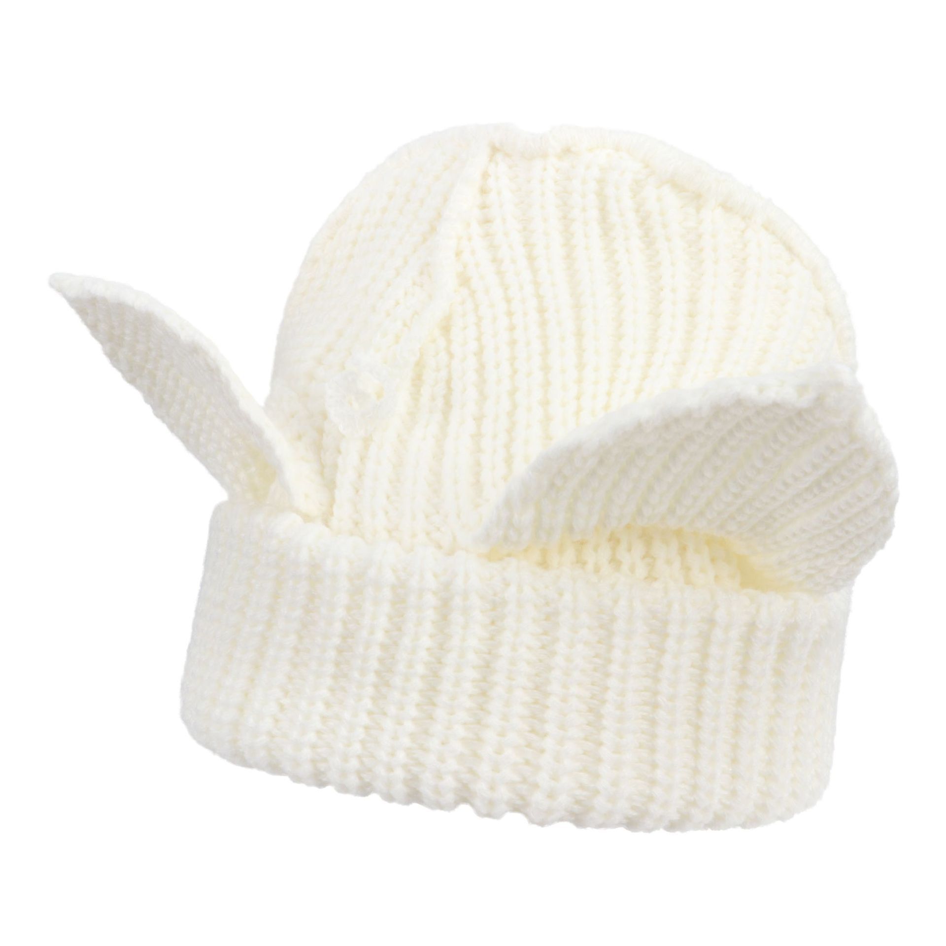 White Cute Cat Ears Knit Beanie Women Men Slouchy Hat