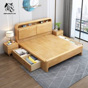 Lit double en bois de style rustique, nouveau design, meubles de maison, lit avec rangement, fabrication chinoise, prix bas, personnalisable, grand stock prêt à être expédié - Product Image 4