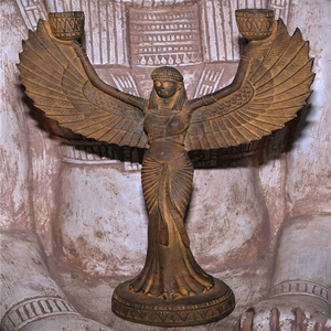 Statua Moderna di una Dea con Ali, Portacandele in Bronzo, Grande Altare Nero dell'Antico Egitto - Souvenir con Incisioni - Product Image 2
