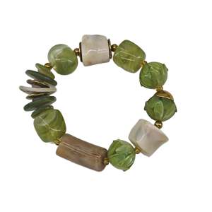 Fashion <b>Beaded</b> <b>Bracelet</b> Green Stone <b>Gold</b> Plated Stainless Steel Sustainable Resistant Jewelry Accessory - Product Image 1