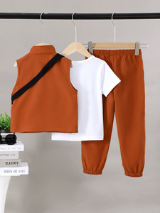 Ensemble de vêtements en toile de coton de haute qualité pour garçons, 4 pièces, collection été, stock local Catpapa, ensemble uni pour petits enfants - Product Image 2