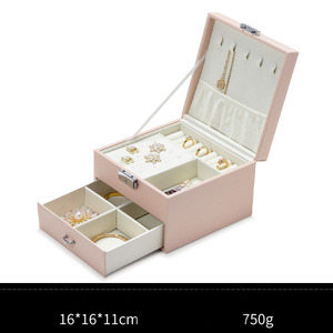 Leather Drawer <b>Jewelry</b> <b>Organizer</b> Box 2 Layers Jewellery Gift Case Double Layer Desktop Box With Metal Lock - Product Image 4