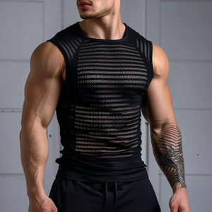 Débardeur sexy en <span class=keywords><strong>maille</strong></span> pour homme ChunXiu Star, débardeur sans manches, débardeur élégant transparent pour homme, débardeur de sport - Product Image 6