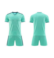 Ensemble de maillot de football à col en V cyan clair, séchage rapide, avec short, personnalisable avec nom et numéro, pour entraînement et compétition d'équipe