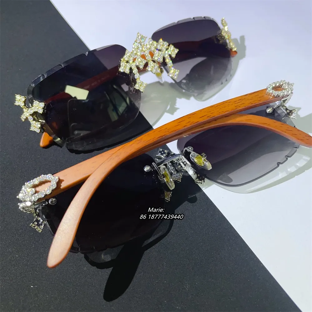 Yeni tasarım sıcak satış kişisel Bling güneş gözlüğü elmas çerçevesiz metal güneş gözlüğü lüks erkekler elmas güneş gözlüğü