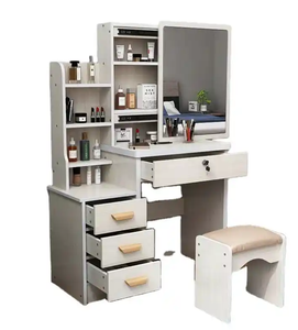 Ensemble de coiffeuse de luxe nordique lumière <span class=keywords><strong>LED</strong></span> 4 tiroirs meubles en bois miroir pour uniforme de coiffure pour les femmes chambre en gros - Product Image 2