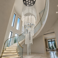 Lustre moderne en cristal K9 en spirale avec tiges triangulaires pour escalier, salon, villa, maison, luminaire suspendu au plafond