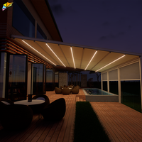 Auvent de terrasse rétractable moderne de luxe en aluminium et PVC de qualité commerciale, motorisé, télécommandé, résistant au vent, pare-soleil pour restaurants