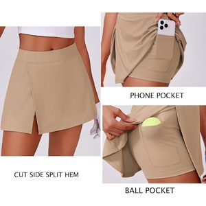 Falda de tenis para mujer, de cintura alta, con bolsillos, abertura lateral, transpirable, atlética, para golf, color caqui. - Product Image 4
