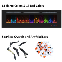 Cheminée électrique LED Luxstar de 50 pouces, encastrée au mur, 13 couleurs de flamme, télécommande, thermostat réglable, minuterie pour