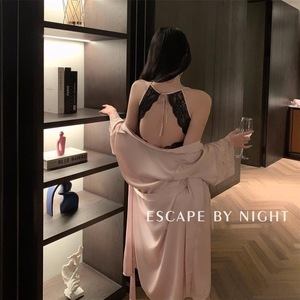 Summer sexy satin backless bra with padded bust, lace camisole, loungewear, nightgown, robe for women. - Product Image 5