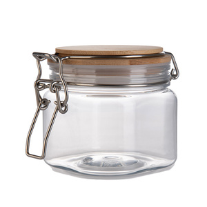 Customized Logo Printed 400ml Multi Uses Airtight Hinged Clip PET Plastic Wide Open <b>Jar</b> - Product Image 5