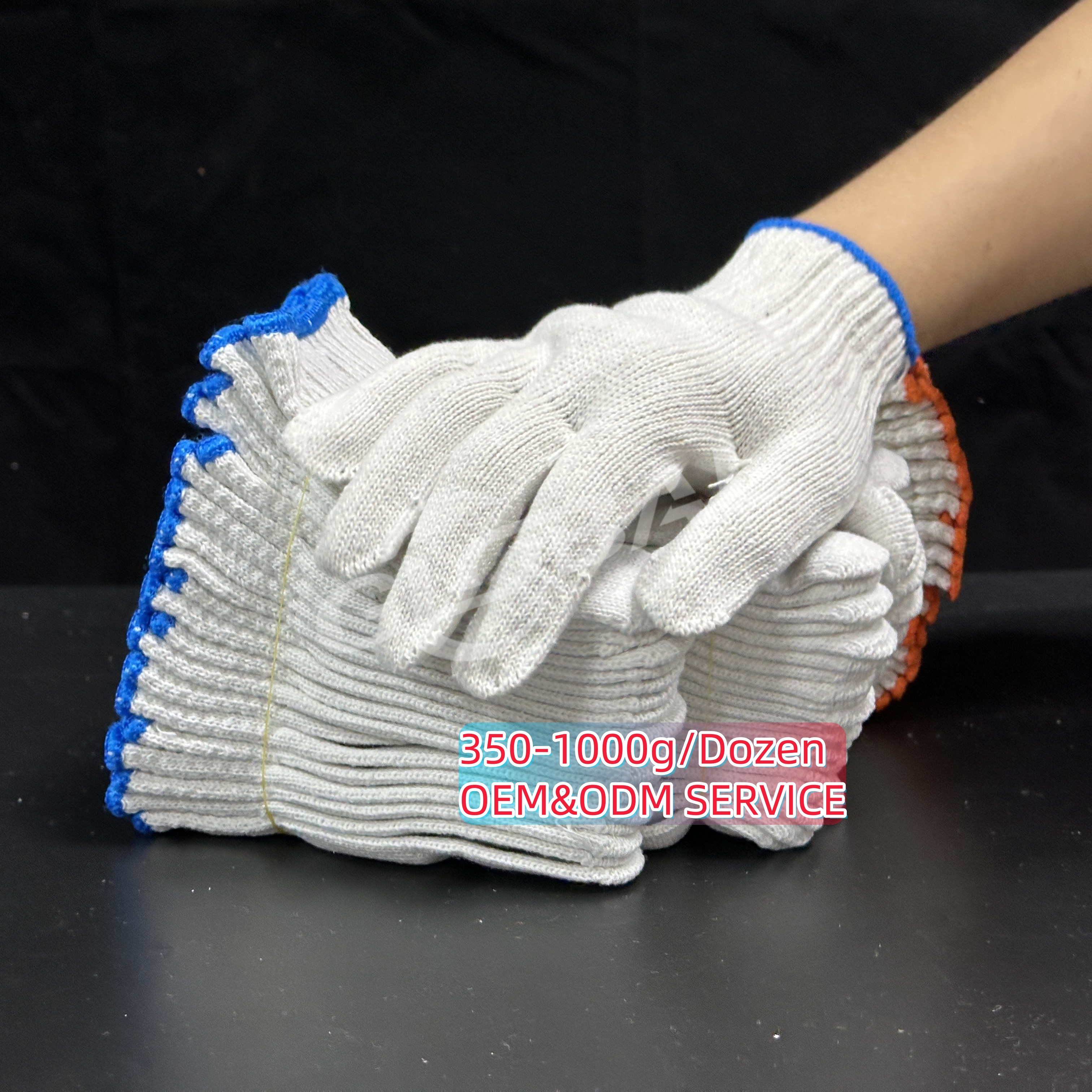 Custom 30g 40g 7 10 Gauge Cotton Knitted Overlock Color Hand Gloves Wearable Safety Labor for Working Cotton Knitted Work Gloves