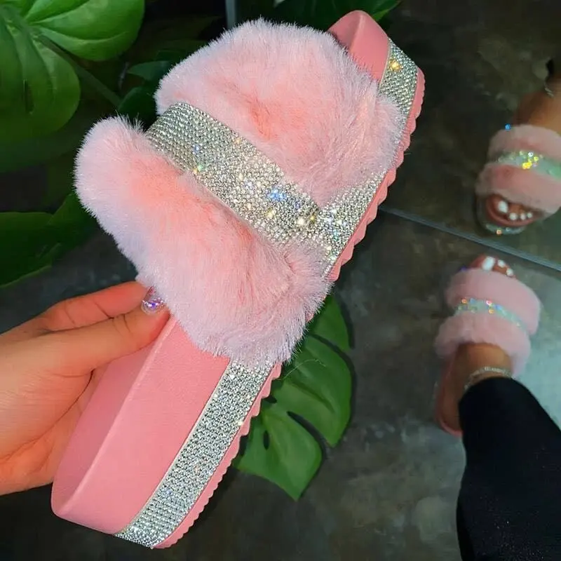 Zapatillas de moda para mujer, sandalias con suela gruesa y aumento de altura, zapatos de piel gruesa con diamantes de imitación, nuevo estilo, 2022