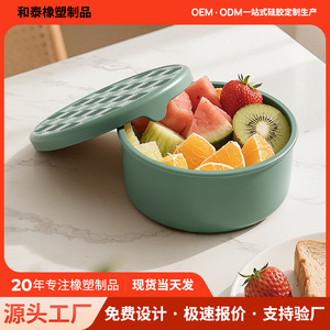 Round Silicone Food Storage Container <b>Microwave</b> Safe Airtight Refrigerator Freezer Box Solid Color Party Use - Product Image 5