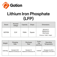 Sel Baterai Lithium Iron Phosphate Gotion 3.2V 119Ah, Baterai Lithium Iron Phosphate Kelas A untuk Mobilitas Listrik