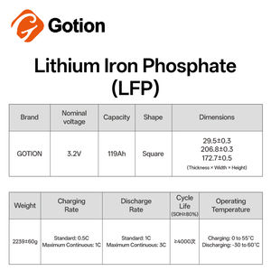 بطارية ليثيوم حديد فوسفات من جوتيون <span class=keywords><strong>3</strong></span>.<span class=keywords><strong>2</strong></span> فولت 119 أمبير ساعة، بطارية ليثيوم حديد فوسفات من الدرجة الأولى، عمر دورة الاستخدام ≥2000 دورة - Product Image 4