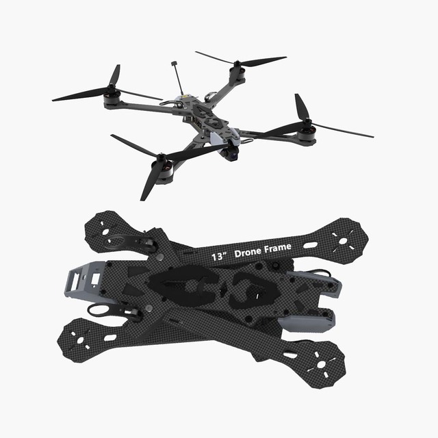 13-Inch Carbon Fiber FPV Drone Frame Kit 5mm Arm Thickness 140km/h Speed Stainless Steel Freestyle Drone Rack for RC CNC