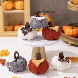 Nueva Mini Calabaza Tejida de Otoño con Decoración de Hojas de Arce, Adorno para Centro de Mesa de Halloween y Día de Acción de Gracias, Regalos - Product Image 5