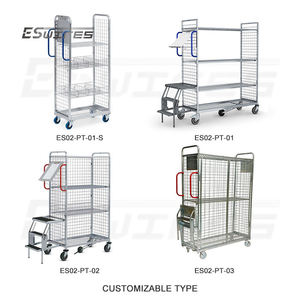 ढही लॉजिस्टिक परिवहन समायोज्य शेल्फ तार जाल धातु स्टील बहुक्रियाशील चल हाथ कार्ट्स ट्रॉली - Product Image 3