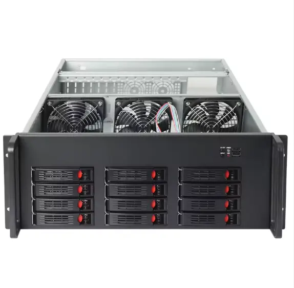 Rastrelliera industriale in alluminio per server 4U telaio portaoggetti per EATX ATX MB con 12 baie di azionamento Hot-swap